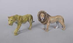 Sculpture : 2 bronzes de Vienne - lion et lionne - estampillé B dans une cruche attribué à BERGMANN Franz Xavier