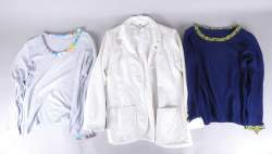 Mode : Vêtements Vintage COURREGES (3pcs , taille B) : 1 veste blanche taille B (rest) + 2 pulls (customisés)