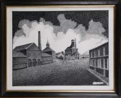 Tableau : plume/papier - Charbonnage - signé VANDYCKE Romain