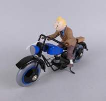 BD : Figurine Herge TINTIN en bois , métal et résine (mq une main) - La moto Bleue - attribué à AROUTCHEFF