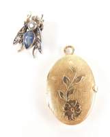 Bijou : Pendentif porte-photo en or jaune 18K + pendentif - Mouche - en or 18K et argent