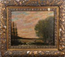 Tableau HST -Paysage Animé- signé fin 19e/déb 20eS 40x50cm cadre de style doré (