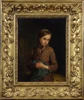 Tableau HSB chêne -Jeune fille- monogrammé (illisible) milieu19eS 25,5x19,5cm ca