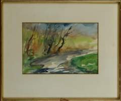 Aquarelle -Paysage la Masblette- mai 1971 signé GOVAERTS Jean