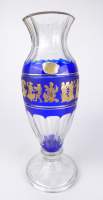 Verrerie : Vase en cristal taillé Val Saint Lambert décor Danse de Flore rehauts d'or et bleu cobalt