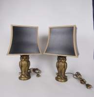 Luminaire : Paire de lampes de bureau étiquette DEKNUDT en métal doré - Hiboux -