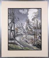 Tableau HSP - Paysage industriel - signé LAURENT Bruno Emile