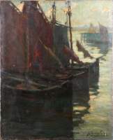 Tableau HST (traces frottement , rest) - Marine - signé VAN DE LEENE Jules