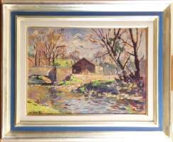 Tableau HSP - Maison au bord du ruisseau - signé WOLFF José