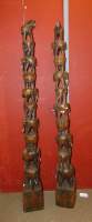 Africain : Paire de colonnes en bois - éléphants -
