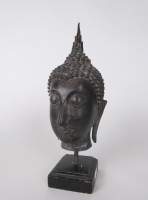 Asiatique : Tête de Bouddha en bronze Tahïlande 20eS
