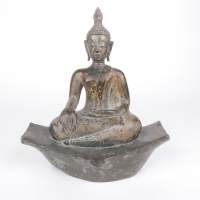 Asiatique : Bouddha ancien (acc) assis Sakyamuni en bronze patiné THAILANDE