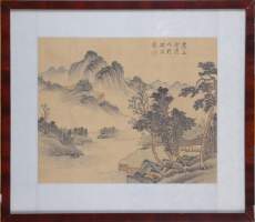 Asiatique : Dessin encre sur soie - Jardin Suzhou & montagne Yushan - signé XU HAN