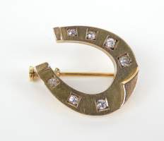 Bijou : Broche - Fer à cheval - en or jaune 14K sertie de diamants