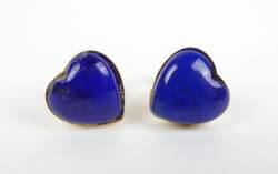 Bijou : Paire de boucles d'oreilles - Coeurs - en or jaune 19K (Portugal) sertie de lapis-lazuli