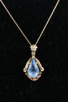 Bijou : Collier/chaîne et pendentif en or jaune 14K serti d'une pierre bleue
