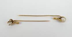 Bijou : 2 Epingles de cravate - Griffe et perle - en or jaune 18K