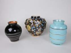 Céramique : 3 vases en faïence Boch (1 ecl sous la base) dont 1 La Louvière CHEVALLIER Raymond