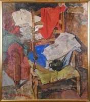 Tableau HSP - Intérieur de maison - signé DE MEUSE Eliane