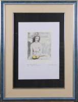 Estampe : Eau - forte couleur rehaussée à l'aquarelle - Jeune Fille à la Guitare - d'après LAURENCIN Marie