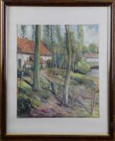 Tableau : aquarelle/gouache - Vue de lisière - signé T'SERSTEVENS R. (20eS) 31x36cm cadre sous verre