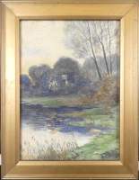 Tableau : aquarelle/papier - Paysage - signé SCORIEL J-Jean-Baptiste