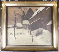 Tableau HSP - Village en hiver - daté 1946 signé SCORIEL J-Jean-Baptiste