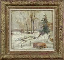 Tableau HSP - Paysage d'hiver animé - signé DASSELBORNE Lucien