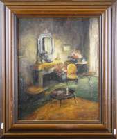 Tableau HSP - Vue d'intérieur de maison - signé BROUWERS Jules