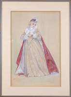 Tableau : dessin technique mixte - Isabelle Commedia Dell'Arte - daté 1923 signé Md TYTGAT AINE 43x28 , 5cm cadre alu sous verre