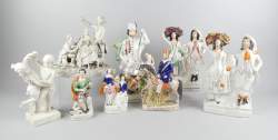 Céramique : faïence fine et biscuit (acc , mq) (13pcs) dont : STAFFORDSHIRE et groupe biscuit d'après BOIZOT Simon