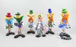 Verrerie : Clowns en verre multicouche MURANO (6pcs) (ecl , acc) H : de 21 à 26cm