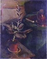 Tableau HST - De Echeveria Plant - (Plante en pot) signé au dos VAN WIJNGAERDT Piet