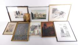 Tableau : Important lot d'aquarelles , dessins , huile. (24pcs) de différents artistes dont : Albert J. , Anis C. , Pâques C. , Janssen W. , Lawson..