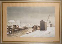 Tableau aquarelle/papier - La vie du canal - signé VANDYCKE Romain