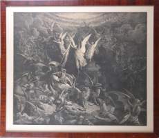 Estampes - De val der Engelen / La chute des anges - d'après Gustave Doré dans la planche daté 1872 Henri Bogaerts Ed. Pannemaker Paris 61x72cm cadre s/v