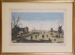 Estampe : Eau - forte couleur - Vue de la ville de la Haye en Hollande - 1760 marqué A Paris chez Mondhard MONDHARE L-Louis-Joseph