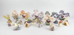 Collection : Oiseaux (9) et arbres (11) en pierre dure dont améthyste , quartz rose , jaspe , ...