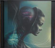 Tableau: aerographe sur bois (traces frot.) -Mémoire de Vie- daté 2011 signé LEF