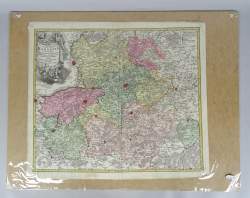 Estampe: gravure aquarellée sur cuivre -Comté de Hainaut- 1720 HOMANN 49,5x58cm