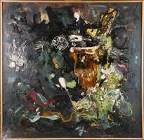 Tableau HST (craquelures, usure coin bas gauche) -Sans titre- signé HECQ Emile