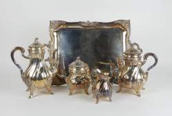 Argenterie : EU ONLY Service à thé et café en Argent poinçon 835 DELHEID Frères début 20eS style Louis XV
