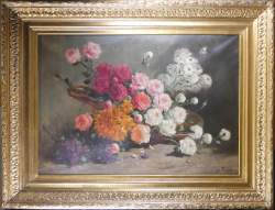 Tableau HST - Nature morte aux fleurs - signé Jos KLAUS pseudo SCHOUTEN Henry