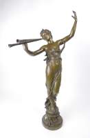 Sculpture : Bronze patiné - Femme jouant de l'aulos - signé MARIOTON Eugène