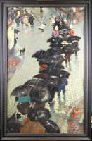 Tableau HSCarton - Le cortège sous la pluie - 1922 signé GILLIS Marcel