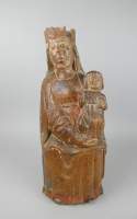 Sculpture : Vierge à l'enfant en bois Italie 16eS traces polychromies (pt mq)