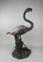 Luminaire : Lampe en résine (acc feuilles) dans le goût de Tiffany - flamand rose - 1 lumière au niveau des ailes colorées