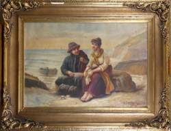 Tableau HST - Couple de pecheurs - signé SOLLER fin 19è/début20èS (acc)