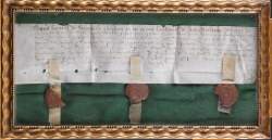 Objet : Manuscrit ancien avec 3 cachets de cire dans un cadre doré