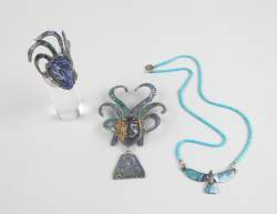 Bijou : Broche/pendentif et bague en argent poinçon MEXICO + collier pendentif - Aigle - en argent